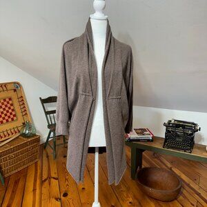 Brunello Cucinelli Luxury Cashmere Cardigan Heather Brown Silk Inset Roll Collar